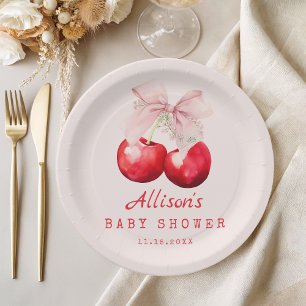 Kersen op top Baby shower Meisje Rood en Roze Papieren Bordje
