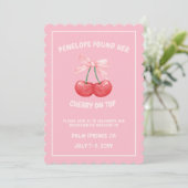 Kersen op Top Sweet Bow Bachelorette Uitnodiging (Staand voorkant)