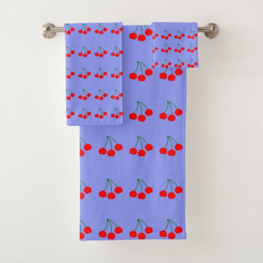 Kersen op Violet Bath Towel Set Bad Handdoek (Insitu)