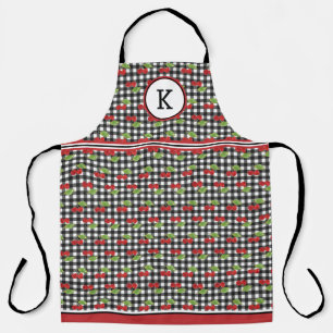 Kersen op Zwarte Gingham met Monogram Schort