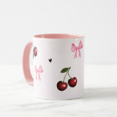 Kersen & Roze Strikken Patroon - Coquette Esthetie Mok (Voorkant links)