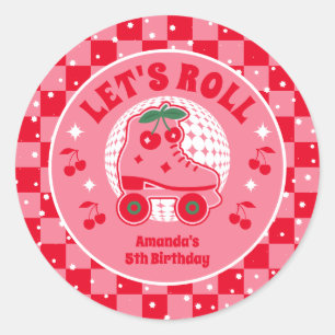 Kersen Schaatsen Retro Rolschaatsen Verjaardag Ronde Sticker