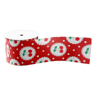 Kersen Stippenpatroon – Retro Fruit Cadeau & Decor Grosgrain Lint