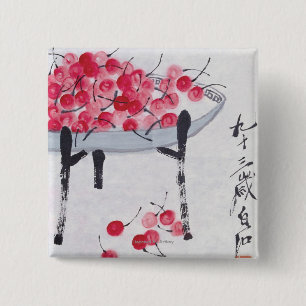 Kersen Vierkante Button 5,1 Cm