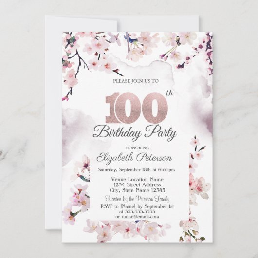 Kersenbloesem 100ste verjaardag kaart (Voorkant)