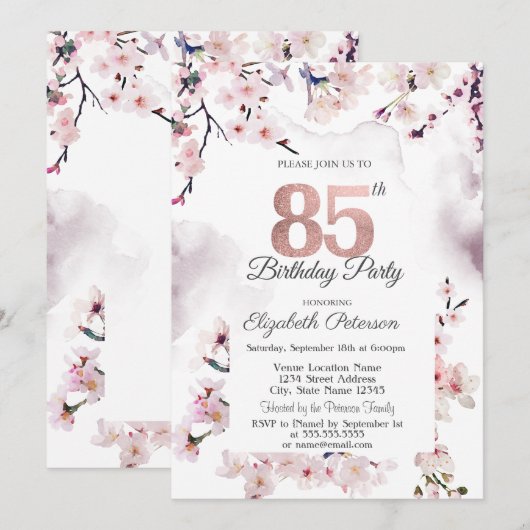 Kersenbloesem 85ste verjaardag kaart (Voorkant / Achterkant)