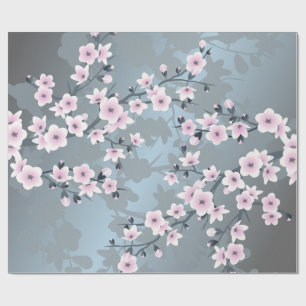 Kersenbloesem Bloem Stof Roze Stof Blauw Cadeaupapier