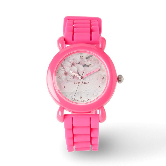 Kersenbloesem Bloemen & Muzieknoten Horloge (Voorkant)