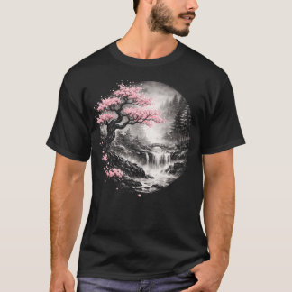 Kersenbloesem Boom Waterval Zen Japanse Natuur T-shirt