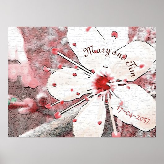 kersenbloesem - bruiloft rood en witte elegantsaku poster (Voorkant)