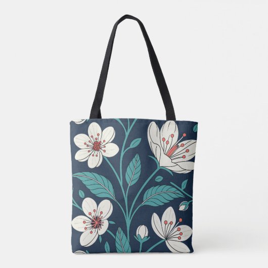 kersenbloesem Canvas tas – Elegant Naadloos (Achterkant)
