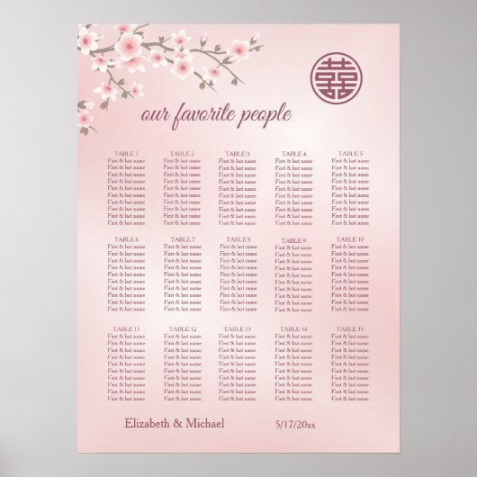 Kersenbloesem Chinese bruiloft zitgrafiek Poster (Voorkant)