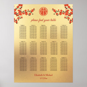 Kersenbloesem Chinese bruiloft zitgrafiek Poster