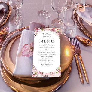 Kersenbloesem Elegante Roze Bloemen Huwelijk Menu