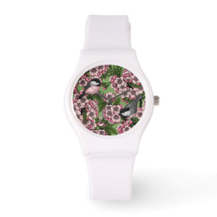 Kersenbloesem en kikkervisjes op groen horloge