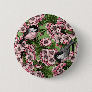 Kersenbloesem en kikkervisjes op groen ronde button 5,7 cm