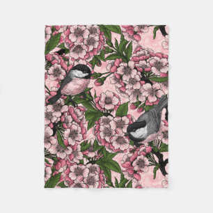 Kersenbloesem en kikkervisjes op roze fleece deken