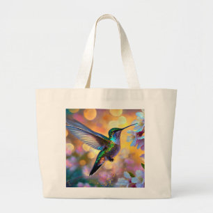 Kersenbloesem Fantasie Zonsopgang Kolibrie Grote Tote Bag