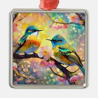 Kersenbloesem Fantasy Zonsopgang Zangvogels Metalen Ornament