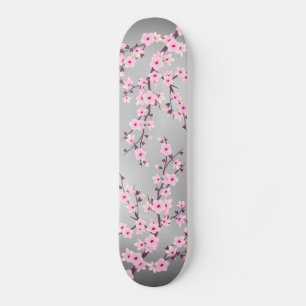 Kersenbloesem grijs roze Aziatische bloemmotief Skateboard