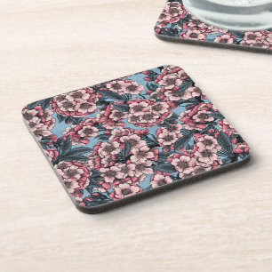 Kersenbloesem in roze en blauw bier onderzetter