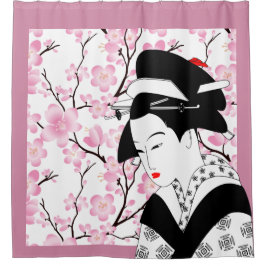 Kersenbloesem japans geisha roze zwart douchegordijn