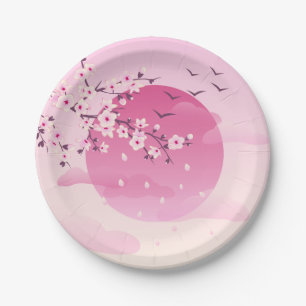 Kersenbloesem Japanse Landschap Roze Papieren Bordje