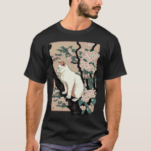 Kersenbloesem Kat Vintage Houtsnede Japanse Graf T-shirt