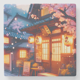 Kersenbloesem Nacht in Oud Japan Stenen Onderzetter
