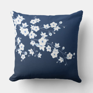 Kersenbloesem Navy Blauwe Witte Bloemen Buitenkussen