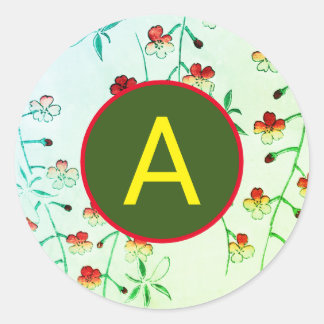 KERSENBLOESEM RONDE STICKER MET AANGEPASTE INITIaa