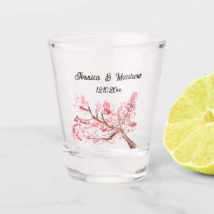 Kersenbloesem Roze bloemenbruiloft Waterverf Bruil Shot Glas