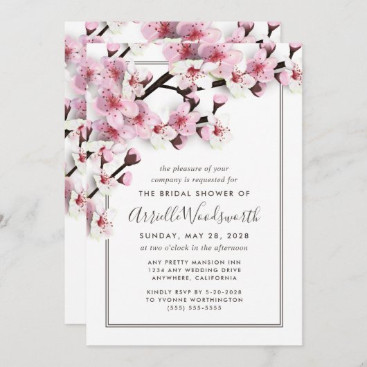 Kersenbloesem roze bruids douche uitnodigingen (Voorkant / Achterkant)