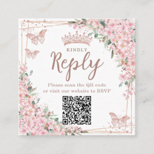 Kersenbloesem Roze Goud Quinceanera QR Code Informatiekaartje