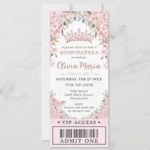 Kersenbloesem Roze Goud Quinceañera VIP Ticket Kaart