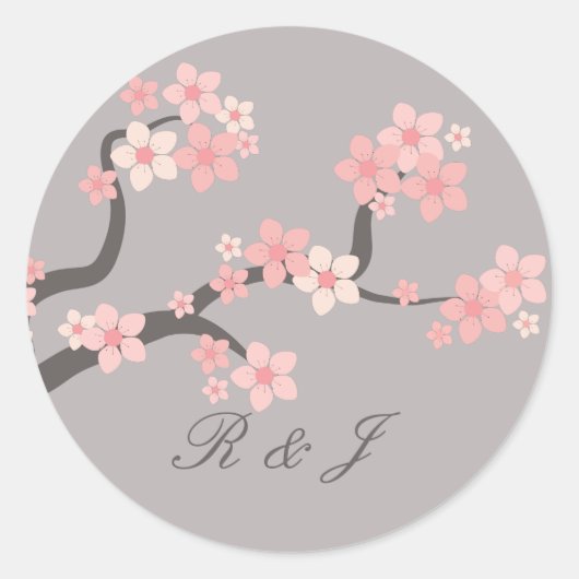 Kersenbloesem roze/grijze cirkel sticker (Voorkant)
