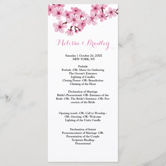 Kersenbloesem Roze Witte  flora  ceremonie Program Programma (Voorkant)