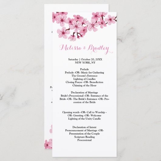 Kersenbloesem Roze Witte flora ceremonie Programma (Voorkant / Achterkant)