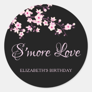 Kersenbloesem Roze Zwarte S'more Liefde Ronde Sticker