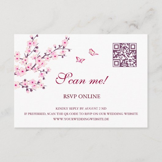 Kersenbloesem RSVP Online | QR-code Informatiekaartje (Voorkant)