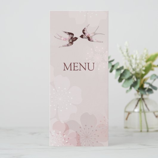 Kersenbloesem Sakura & Liefde Zwaluwen Trouwmenu Menu (Staand voorkant)