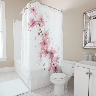 Kersenbloesem Sakura Roze Wit Pastel Bloemmotief Douchegordijn