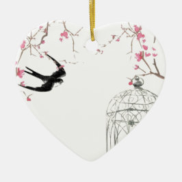 Kersenbloesem, slikken, vogelkooi ontwerp keramisch ornament