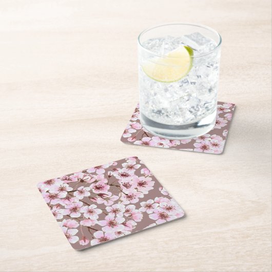 Kersenbloesem Vierkante Kartonnen Onderzetter (Insitu)