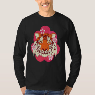 Kersenbloesem Wilde Dier Sakura Aziatische Kat Tij T-shirt
