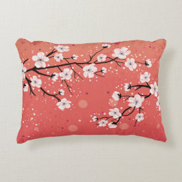 Kersenbloesem zwart boomkoraal accent kussen