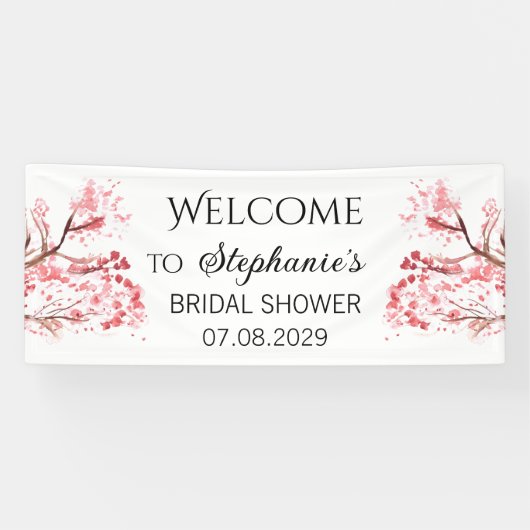 Kersenbloesembloemen Rustieke Bruiloft Feest Spandoek (Horizontaal)