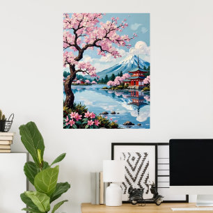 Kersenbloesems bij het Pagoda Lake Poster