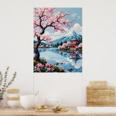 Kersenbloesems bij het Pagoda Lake Poster (Keuken)