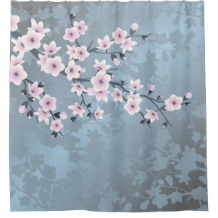 Kersenbloesems bloemstof stoffig roze blauw douchegordijn
